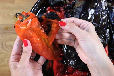 peeling roasted peppers