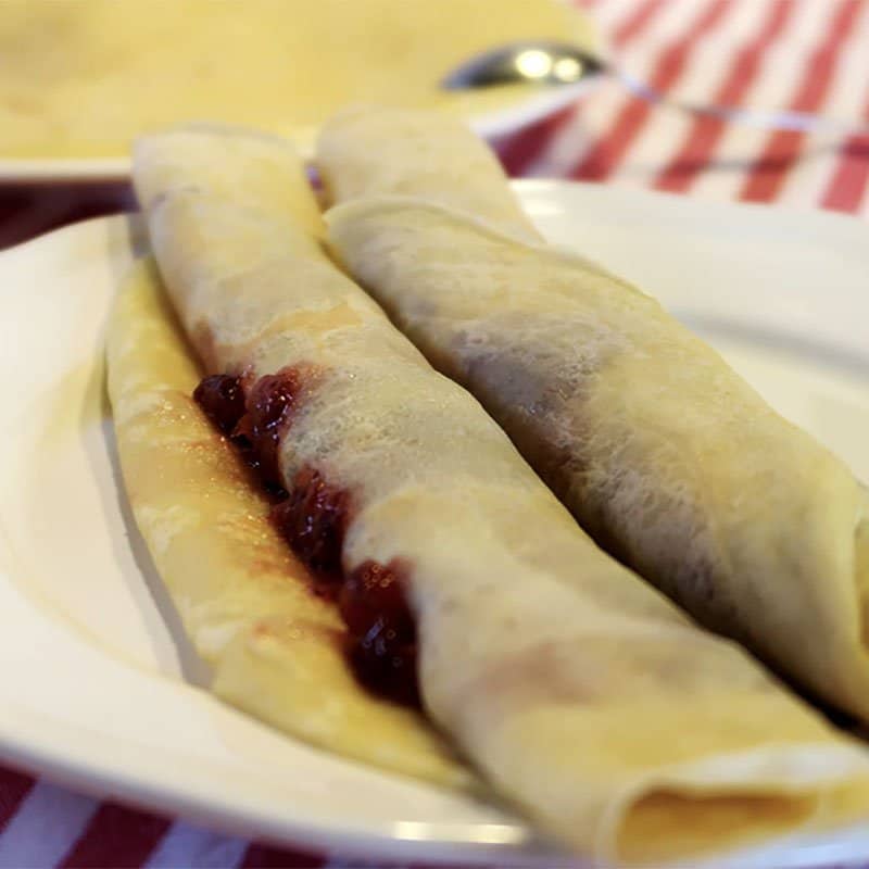 Croatian food products plum marmalade with pancakes